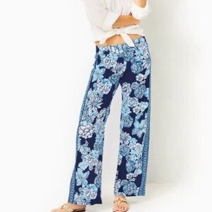 Lilly Pulitzer Women's Bal Harbour Palazzo in Low Tide Navy Bouquet Size M